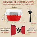 30PCS Mini Cake Tins With Lids - 7.8OZ Aluminum Foil Baking Cups for Individual Cakes, Bundt Pans for Baking Party, Red