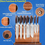 XYJ Extra Large Magnetic Knife Block Acacia Wood Knife Set Holder Stand With Stronge Magnetic Strip Kitchen Knives Storage Rack Organizer Tools No Drilling