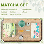 7-Piece Matcha Set–Traditional Japanese Tea Kit with Matcha Bowl, Bamboo Whisk, Ceramic Holder, Scoop, and Sifter–Perfect for Tea Ceremonies&Matcha Lovers (Mountain Relief-Mottled Green)
