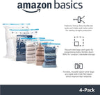 Amazon Basics Vacuum Compression Space Saving Storage Bags with Hand Pump for Clothes Packing, Ideal for Blankets, X-Jumbo Pack of 4