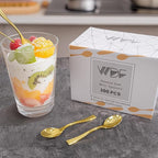 WDF 300PCS Plastic Gold Mini Spoons - 4 Inches Gold Plastic Desserts Spoons, Heavy Duty Disposable Spoons Perfect for Coffee, Cake, Appetizers,Ice Cream,Wedding,Thanksgiving