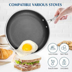 Non Stick Frying Pans, Stainless Steel Nonstick Fry pan with Honeycomb for Kitchen Cooking - 11” Skillet with Lid for Cookware - Works with Induction Cooktop Ceramic and Gas.
