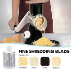 Rotary Cheese Grater, Cheese Grater Hand Crank, With Suction Base, Easy Cleaning With 3 Stainless Steel Interchangeable Drum Blades, Black