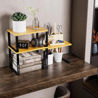 Adjustable Storage Shelves for Kitchen Cabinet Organization - Set of 2 Stackable Metal & Solid Wood Racks, Space-Saving Design for Countertop/Pantry/Garage, Easy Assembly(2 Packs/Medium/Black)