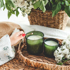 SHOWIN Thick Candle Jars for Making Candles 16 Pcs, 7 OZ Empty Jars with Wood Lids for Candle Making, Sample Container, Green