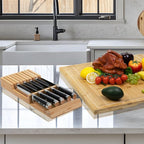 Utoplike Knife Drawer Organizer Bamboo Knives Block for Kitchen, Large Handle Steak Holder, Fit for 9 Knives (Not Included)
