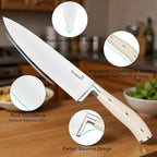 Kuisine Kitchen Chef Knife Set Upgraded,High Carbon Stainless Steel Ultra Sharp Blade Ergonomic Handle,Knife Block Set with Built-in Sharpener,Elegant Gift for Holiday(Acacia Ivory,15PCS)