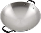 KitchenAid 5-Ply Clad Polished Stainless Steel Wok, Induction Compatible, Dishwasher Safe, 15 Inch Open Stir-Fry Pan