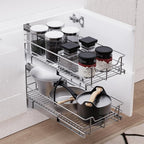 2 Tier Pull Out Cabinet Organizer 20" W X 22" D, Slide Out Drawers For Kitchen Cabinets, Pull Out Drawers For Cabinets Capacity Heavy Duty Caddy, Cabinet Pullout Shelves Chrome-Plated,Bathroom Pantry