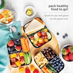 LunchBots Medium Trio II Snack Container - Divided Stainless Steel Food Container - Three Sections for Snacks On the Go - Eco-Friendly, Dishwasher Safe, BPA-Free - Stainless Lid - Green Dots