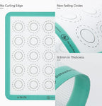 446ºF Heat Resistant Macaron Mat: U-Taste 11x11 Inch Non Stick Silicone Baking Mat, Reusable Cookies Pastry Sheet Liner with Edge Enhancement & Circle Measurement for Square Cake Pan (2 PCS, Aqua Sky)