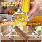 KULUNER Durable Stainless Steel Corn Peeler with Polished Wood Handle Corn on the Cob Stripper Kernel Remover Easy Use Corn Kernel Cutter Kitchen Gadget（Burma Teak）