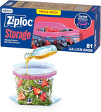 Ziploc Gallon Food Storage Bags, Stay Open Design with Stand-Up Bottom, Easy to Fill, 81 Count (Packaging May Vary)