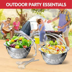 INNOVATIVE LIFE Large Salad Bowl with Ice Chiller Base and Lid, Kitchen Refrigerated Veggie Tray with Two Long Spoons, Party Platters for Food, Clear