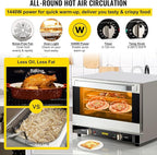 VEVOR Commercial Convection Oven, 21L/19Qt, Quarter-Size Conventional Oven Countertop, 1440W 3-Tier Toaster w/Front Glass Door, Electric Baking Oven w/Trays Wire Racks Clip Gloves, 120V