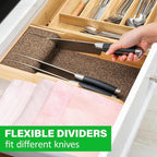 Bamboo Knife Drawer Organizer Insert - Kitchen In-Drawer Knife Block Holder, Flexible Dividers for Knives Organization