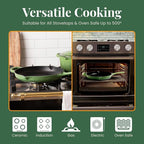 Larder & Vine Enameled Cast Iron Skillet | 10.25 inch Cast Iron Pan | Saute Pan with Pour Spouts | Enamel Coated Cast Iron Skillet | Compatible on All Cooktops & Oven Safe to 500° F | Okra