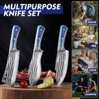 3PCS Butcher Knife Set for Meat Cutting， Hand Forged Professional Chef Knife Set Meat Cleaver Boning Knife for Home, Outdoor Cooking, Camping BBQ Gift Idea Men