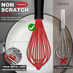 Walfos Whisk,Silicone Whisk Non Scratch-Whisks for cooking set of 4 Heat Resistant(480°F).Nice for Blending Beating Stirring and Kitchen Cooking &Baking.BPA Free and Dishwasher safe.(5+7+9+11inch )Red