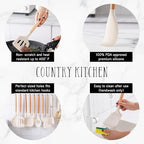 Country Kitchen Non Stick Silicone Utensil Set with Rounded Wood Handles for Cooking and Baking, 38 Piece Set, Khaki