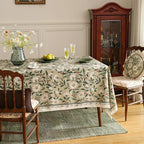 ISAENNE Designer Green Linen Tablecloth Rectangular,Floral French Country Indoor Table Cloth,Stain Resistant Home Decor Tablecloths for Dining Kitchen Thanksgiving Party,55"*87"-Brune