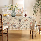 ISAENNE Designer French Light Beige Square Tablecloth,Linen Florals and Birds Pattern Table Cloth,Anti-Wrinkle Decorative Tablecloths for Dining Thanksgiving Kitchen Party,67"*67"-Cornucopia
