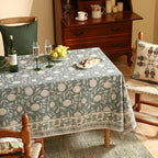 ISAENNE Designer Grayish Green Linen Small Square Tablecloth,Floral Stain Resistant Table Cloth,Fall Vintage Decor Tablecloths for Dining Thanksgiving Kitchen Tea Party,55"*55"-Andrew A