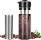 25oz Cold Brew Coffee Maker 4 Cup Capacity Tea Maker, Iced Coffee Pot, Cold Heat Resistant Borosilicate Glass Carafe, Stainless Steel Mesh Filter Basket and Black Freshness Lid