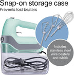 Hamilton Beach Professional 5-Speed Electric Hand Mixer with Snap-On Storage Case, QuickBurst, Stainless Steel Twisted Wire Beaters and Whisk, Mint (62658)