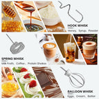 Milk Frother Handheld Rechargeable, Frother Wand Drink Mixer Electric Whisk for Coffee, Detachable With 3 Stainless Whisks, Hand Mixer for Lattes, Cappuccino, Matcha, Egg, No Stand, Beige