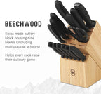 Victorinox Swiss Classic Knife Block - Kitchen Knife Set with Block for Home Essentials - Includes Chef's Knife, Santoku Knife & More - Black Handles, 15-Piece Set