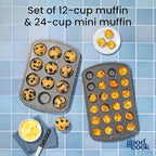GoodCook Set of 2 Everyday Nonstick 12 cup standard and 24 cup mini Muffin Pan, Gray