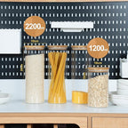 70oz Straight cylindrical Airtight Storage Jars with Bamboo Lid Set of 3 Storage Container Glass Jars, Kitchen Canister for Noodles, Pasta and Coffee beans (‎with Black Lable)