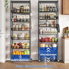 7 Tier Wire Shelving Unit with Wheels 72" H Adjustable Basket Shelf Storage Shelves with Hooks for Kitchen Bathroom Garage Closet Laundry Room Organization 72" H x 24" W x 14" D, Black