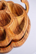Handmade 18″ Collapsible Wooden Basket, 6-Compartment Paisley Design in Himalayan Rosewood – Fruit Basket, Bread Bowl & Trivet – Folds Flat for Easy Storage – Unique Centerpiece & Gift
