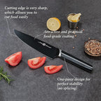 Kitchen Knife Set, 7 Pieces German Stainless Steel Knives Set for Kitchen with Acacia Wood Block, Kitchen Scissors, Box Packed, Elegant Black