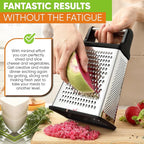 Spring Chef Professional Cheese Grater - Stainless Steel, XL Size, 4 Sides - Perfect Box Grater for Parmesan Cheese, Vegetables, Ginger - Dishwasher Safe - Black