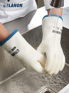 LANON Liquid Silicone Gloves, Heat Resistant Oven Gloves with Fingers, Food Grade, Waterproof, White, XL