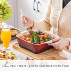 LOVECASA 8x8 inch Baking Pan, 2 Quart Square Cake Pan Baking Dish for Oven, Stoneware Brownie Pan Non-Stick, Casserole Baking Pan with Handle,Ceramic Bread Pans for Baking, Red