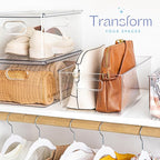 Plastic Food Storage Clear Container Bin with Handles for Organizing Kitchen, Pantry, Refrigerator, Freezer, Pantry, Cabinet, Closet, Bathroom. 14”x8”x5”