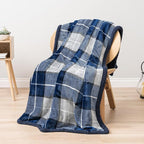 PAVILIA Blue Navy Plaid Sherpa Throw Blanket for Couch Twin, Plush Flannel Fleece, Soft Fuzzy Cabin for Sofa Bed, Warm Cozy Winter Gift, 60x80