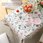 ISAENNE Designer Chinoiserie Linen Floral Rectangular Tablecloth,White Wrinkle Resistant Table Cloth,Elegant Decor Tablecloths for Dining Thanksgiving Kitchen Party Christmas,55"*87"-Daffy