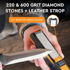 8-in-1 Pocket Knife Sharpener – Guided Diamond Whetstones, Diamond Rod, Leather Strop, 2 Sharpening Slots, Fire-Starter Ferro Rod & Whistle – Outdoor, Yard, Camping by Orange Ninja
