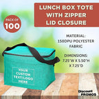 DISCOUNT PROMOS Custom Insulated Cooler Lunch Bag Set of 100, Personalized Bulk Pack - Perfect for Work, Travel, Outdoor Events - Mint