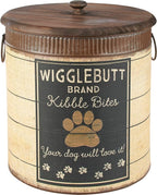 Primitives by Kathy Rustic Pet Tin Bins - Dog Food & Toy Storage Set, 'Toys & Beware of Wigglebutts' Themed Containers