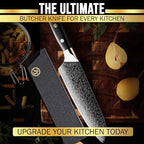 SliceElite Elite Series 7 Inch Santoku Knife VG10 Damascus Steel G10 Handle Dual Protection Cutting Kitchen Tool Sharp Vegetable Meat Chopping BBQ Chef Slicing Cleaver Cooking Camping Butcher Gift