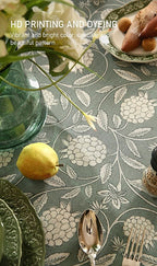 ISAENNE Designer Grayish Green Linen Small Square Tablecloth,Floral Stain Resistant Table Cloth,Fall Vintage Decor Tablecloths for Dining Thanksgiving Kitchen Tea Party,55"*55"-Andrew A