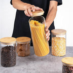 YUNCANG Glass Storage Jars [Set of 5],Clear Glass Food Storage Containers with Airtight Bamboo Lid Stackable Kitchen Canisters for Candy,Cookie,Rice,Sugar,Flour,Pasta,Nuts and Spice Jars