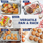 16 Inch Baking Sheet Pan with Rack Set, Joyfair Stainless Steel Toaster Oven Pans Tray & Cooling Racks for Cookie/Jelly Roll/Bacon/Meat, Commercial Metal & Rust-free, Dishwasher Safe