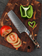 Kitchen Nakiri Knife 7 Inch, Professional Kitchen Chef Knife, Ultra Sharp Damascus Powder Steel with Full-tang Resin Handle, Bi Series